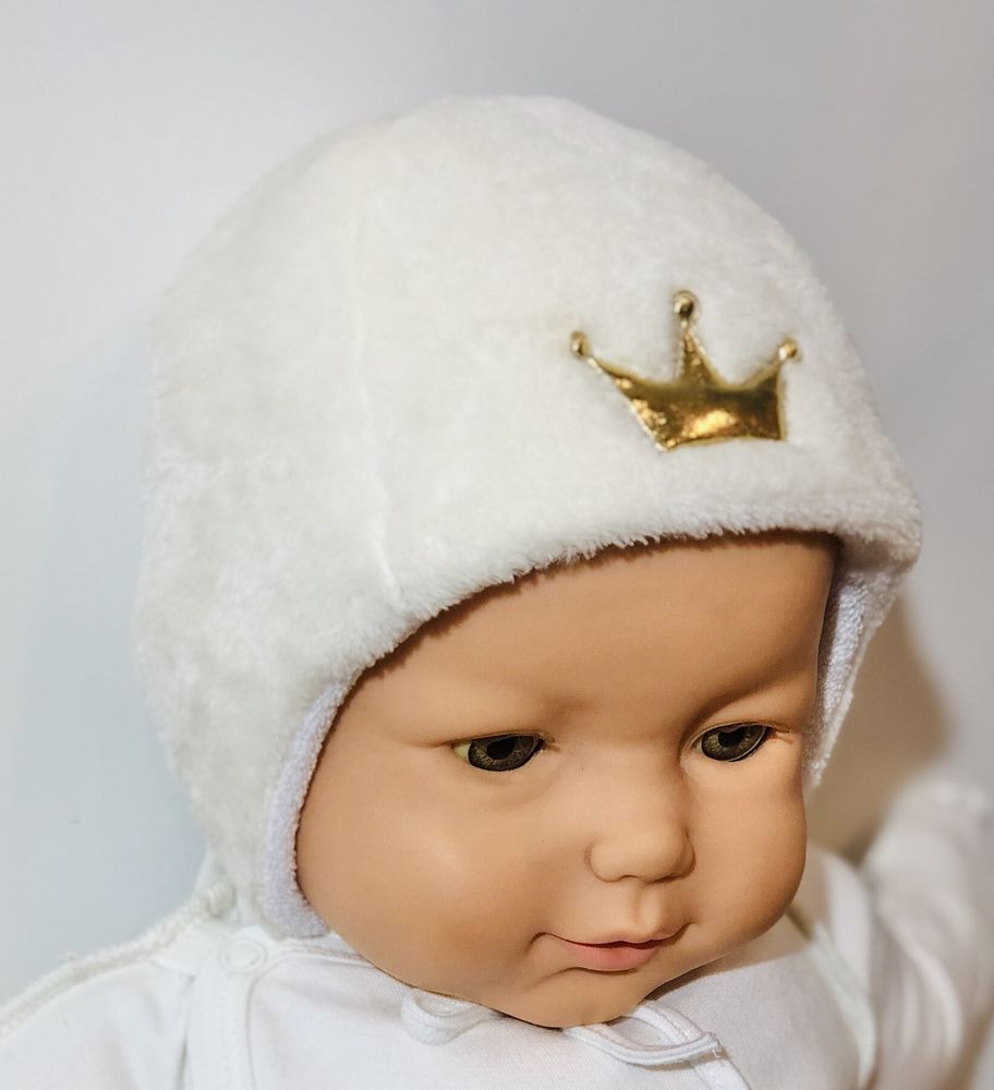 Утепленная шапочка из плюша ЗОЛОТАЯ КОРОНА для новорожденных, обхват головы 38 см, Плюш