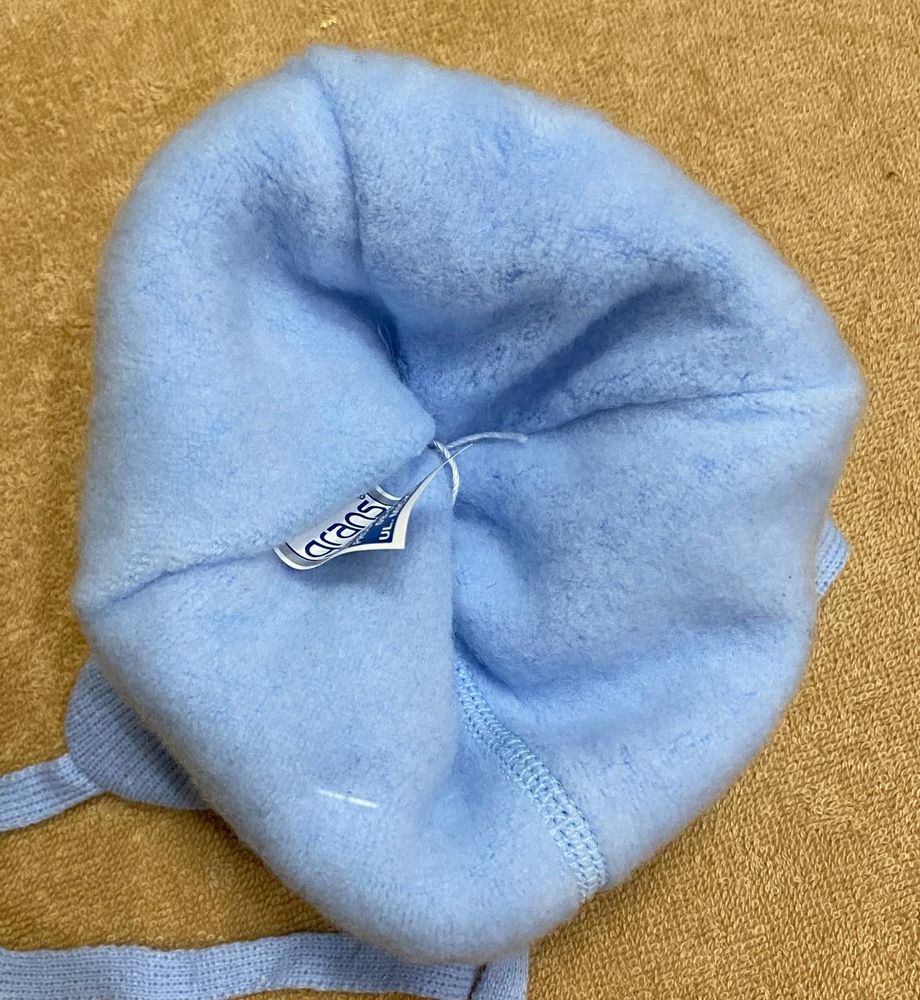 Теплая вязаная шапка Ромбик голубая на объем 36-38, Размер на рост 50 см, Вязаное полотно, Шапка