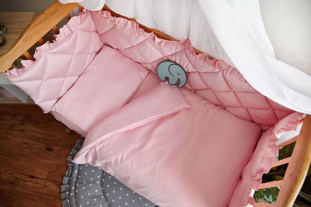 Сатиновий комплект в ліжечко для новонародженого Золотце рожевий