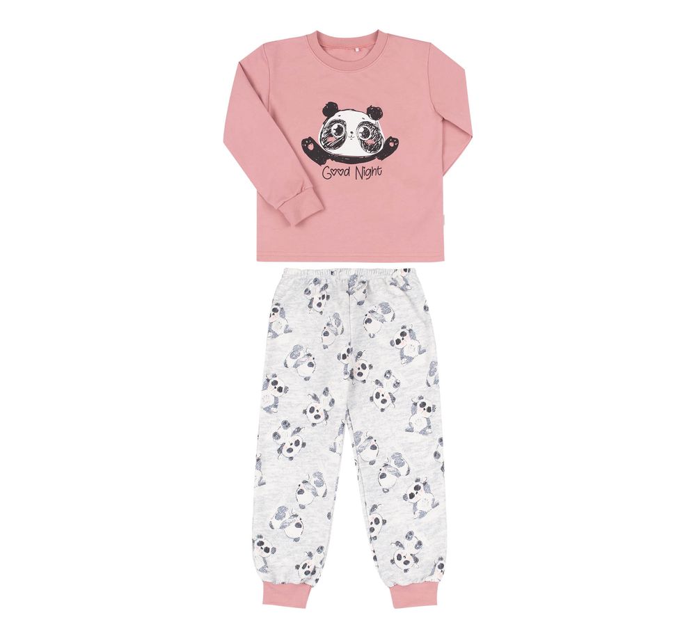 Детская теплая байковая пижама Панда цвета пудры, 80, Фланель, байка