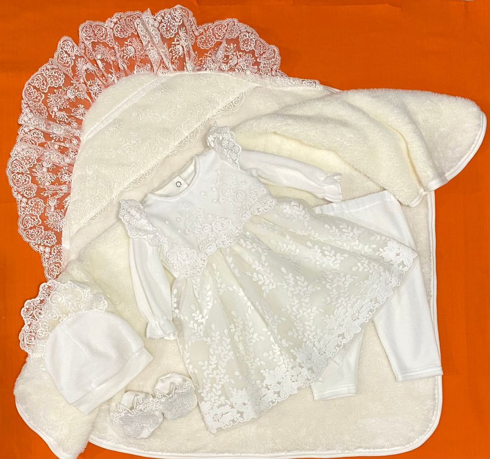 Хрестильный набір велюрова сукня Гілочки і тепла крижма, 68, Велюр