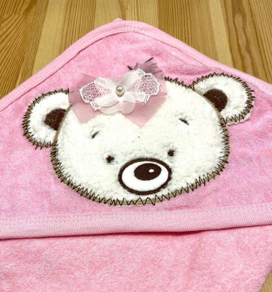 Полотенце - уголок для купания Медвежонок Девочка розовое