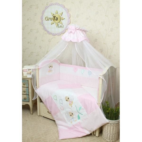 Комплект постельного белья для новорожденных Бусинка розовый, без балдахина