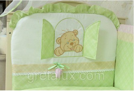 Защита + постельное для новорожденных МИШКА С КЛУБНИЧКОЙ