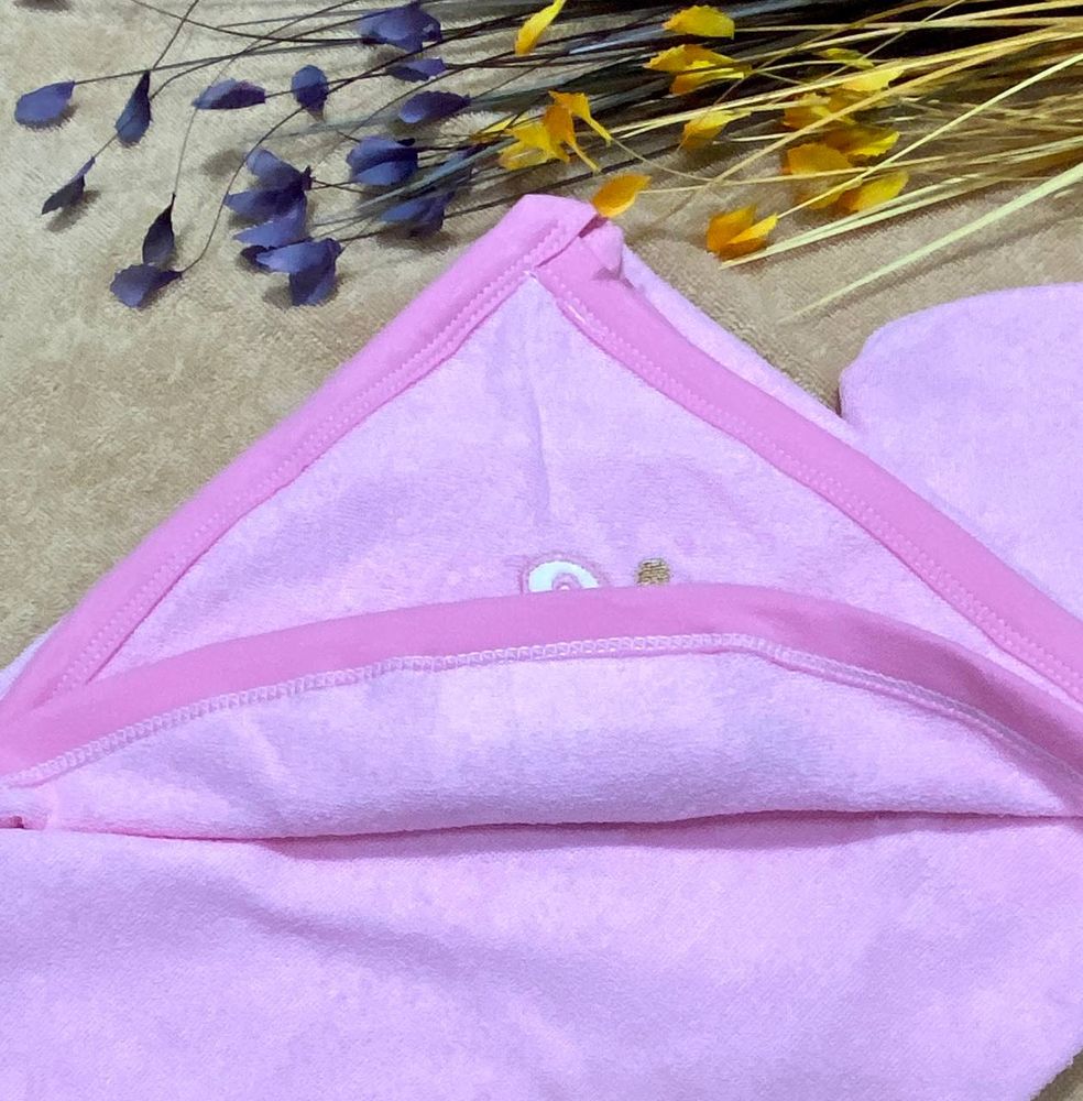 Уголок - полотенце для новорожденного Жирафик розовый, Розовый, Махра