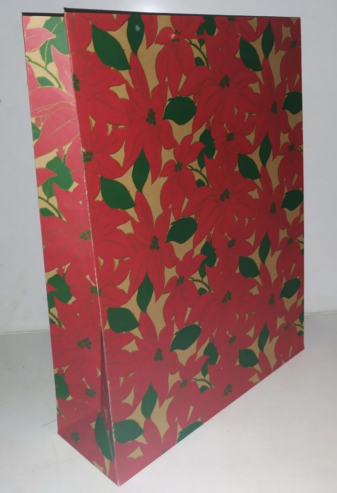 Великий паперовий новорічний подарунковий пакет із ручками 50х38х13 Різдвяна Квітка