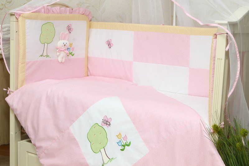 Спальный комплект в кроватку 60х120 игрушка розовый, без балдахина