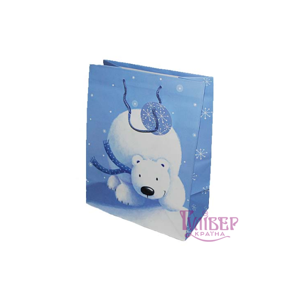 Новорічний Подарунковий Пакет 32 * 26 * 13 см Білий ведмідь