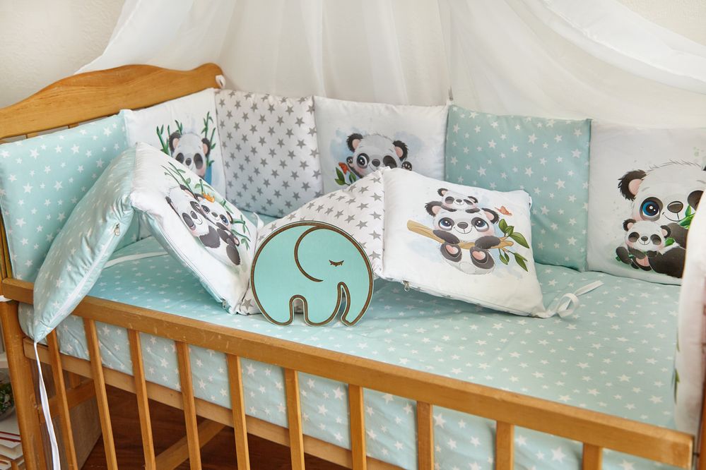 Детский спальный комплект Панда мятная звезда для новорожденных