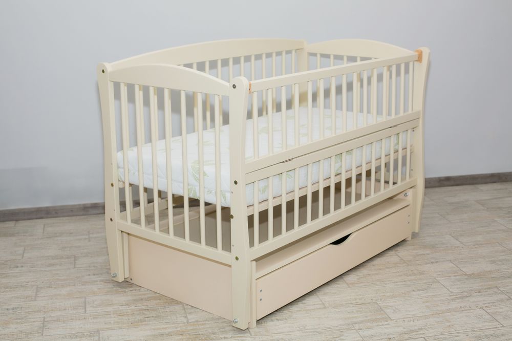 Кроватка для новорожденных (маятник, ящик) три дуги молочная, Слоновая кость