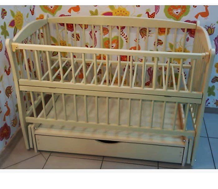 Кроватка для новорожденных (маятник, ящик) три дуги молочная, Слоновая кость