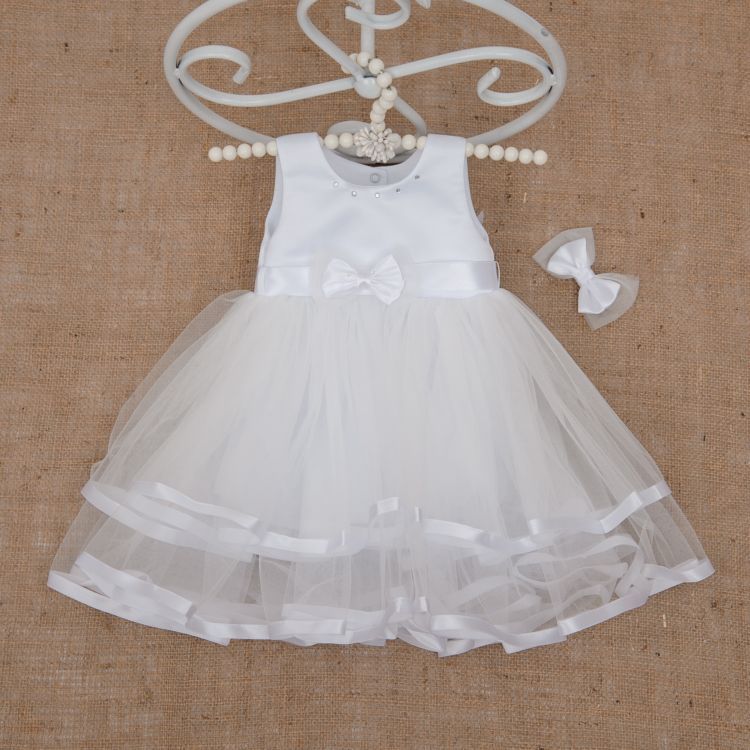 Нарядное платье с заколкой Оленка для малышки белое