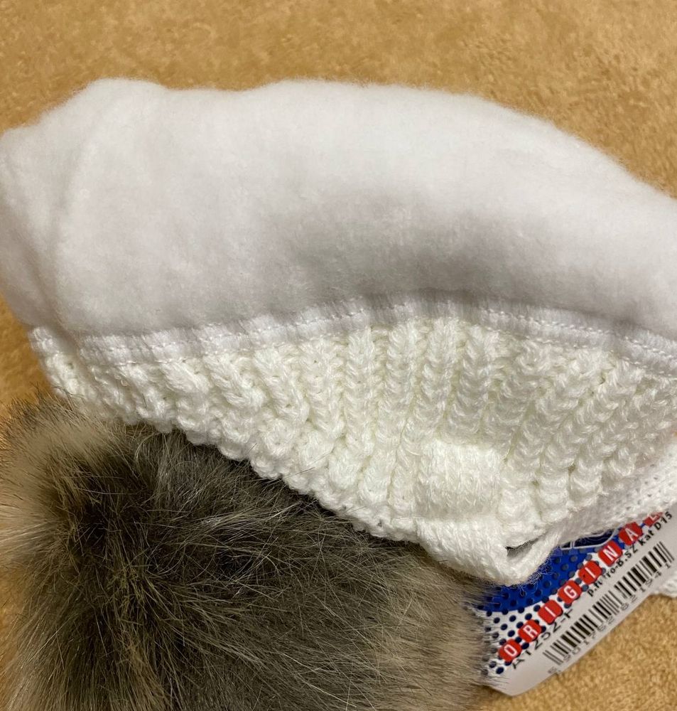Теплая вязаная шапка Елочка белая на объем 36-38, Размер на рост 50 см, Вязаное полотно, Шапка
