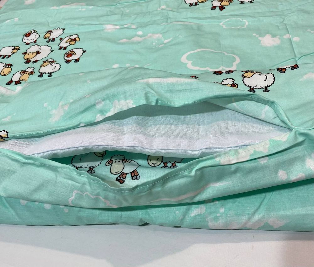Одеяло + пододеяльник в роддом Овечки Мята, Мятный, 70х100 см, Всесезонное, Одеяло
