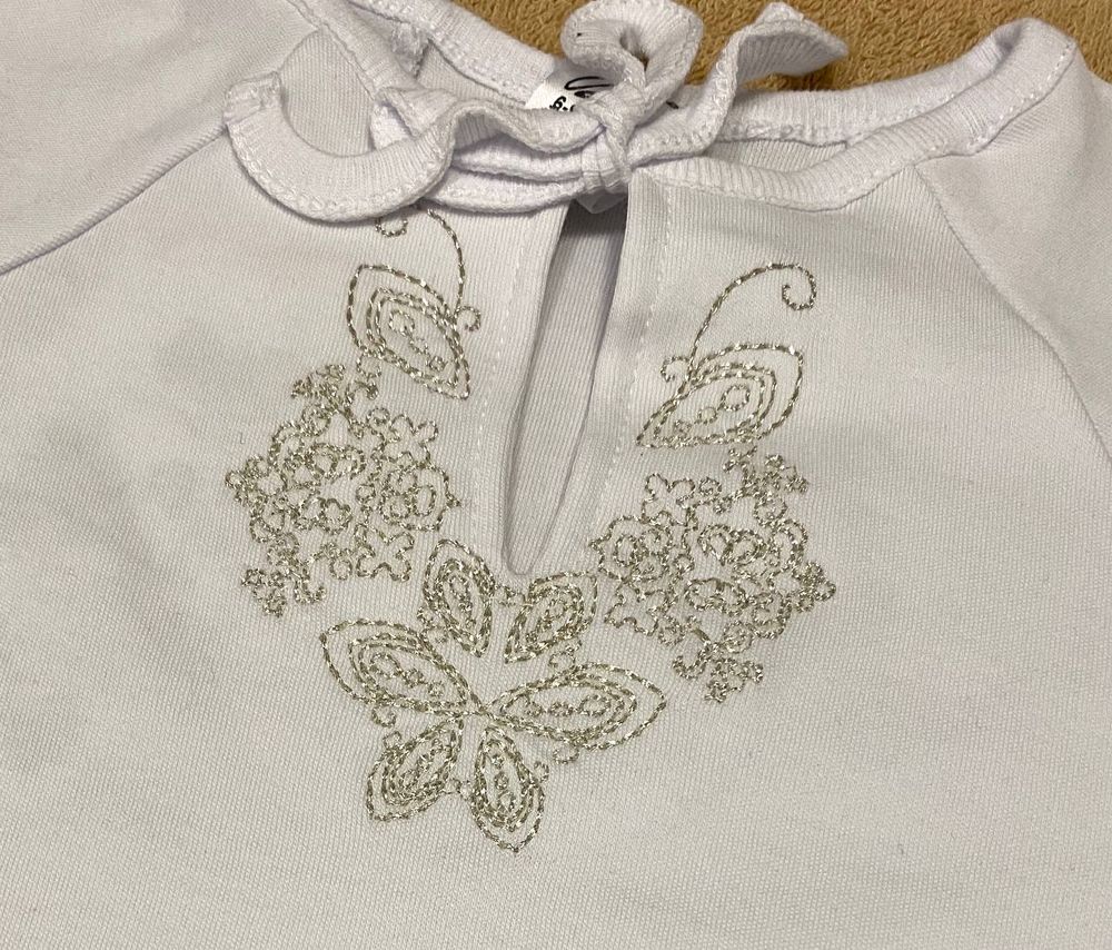 Крестильная рубашка Цветочек с пинетками и повязкой, 74, Интерлок