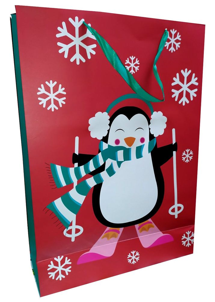 Пакет новорічний товстий картон Penguin 44 х 32 х 13