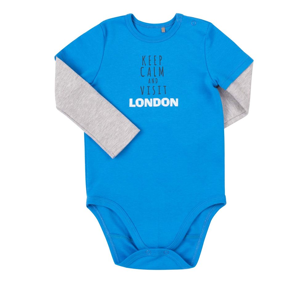 Боді для новонароджених Лондон блакитний і сірий інтерлок