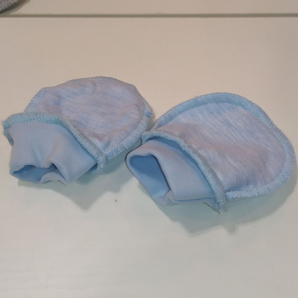 Рукавички - антицарапки для новорожденных Денди байка голубые