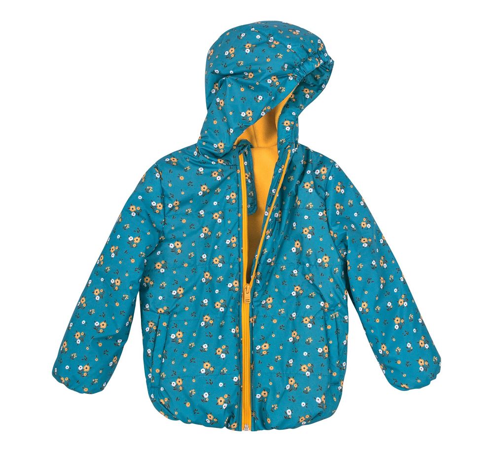 Дитяча демісезонна куртка для дівчинки КВІТОЧКА бірюзова, 98, Плащівка