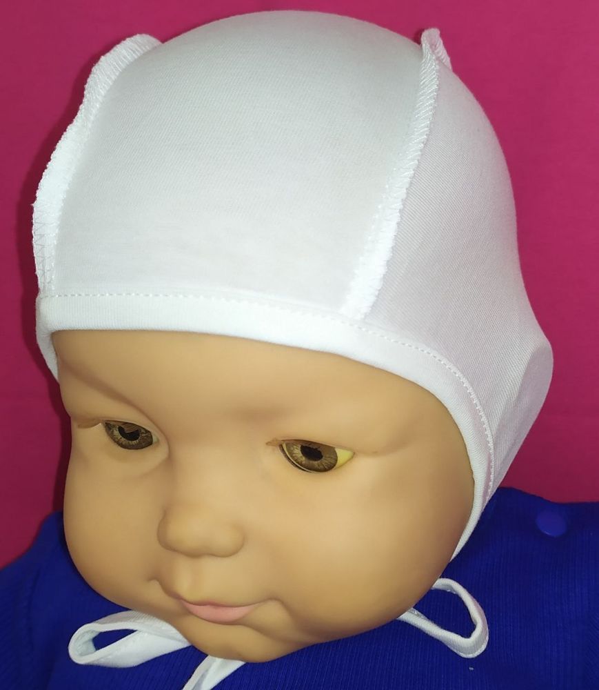 Тоненькая шапочка для новорожденных шп 2 молочная, обхват головы 40 см, Кулир