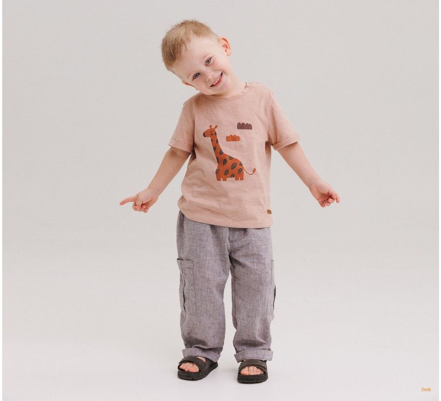 Льняные брюки Палаццо для мальчика серый меланж, 110, Лен