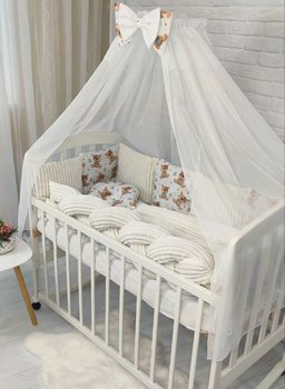 Постельное белье в кроватку для новорожденного с бортиками и балдахином + коса Мишка полосатик
