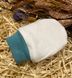 Рукавички - антицарапки для новорожденных байка молочный + бирюза, 0-3 месяца, Фланель, байка