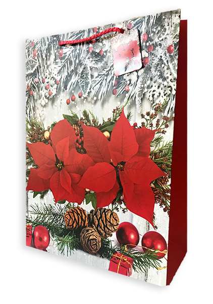 Великий новорічний пакет Різдвяні Квіти 72х50х17 см, Величезні, Новорічний