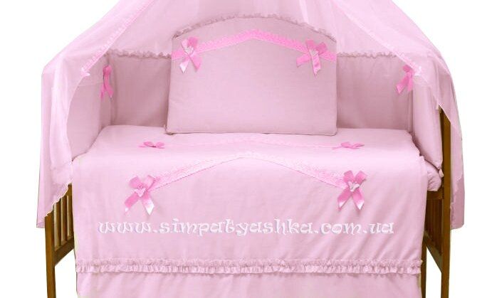 Защита + комплект в кроватку БАБОЧКА розовая