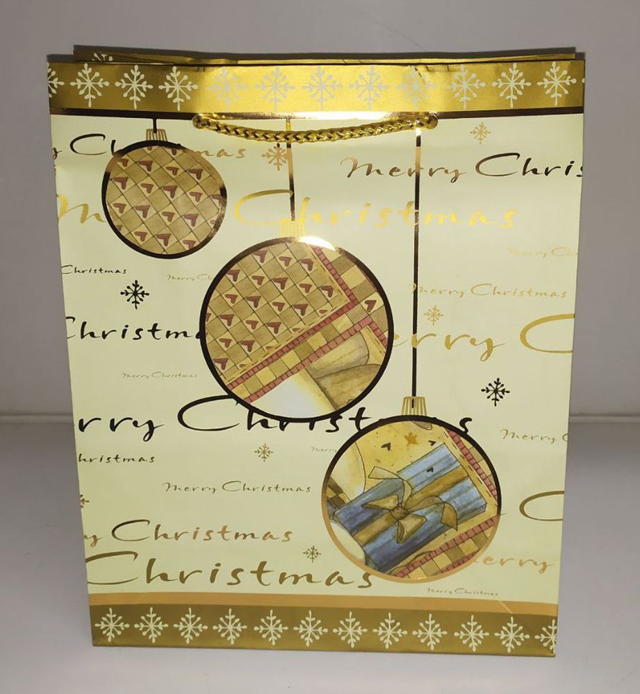 Паперовий подарунковий новорічний пакет 26х21х10 із ручками Золота зима