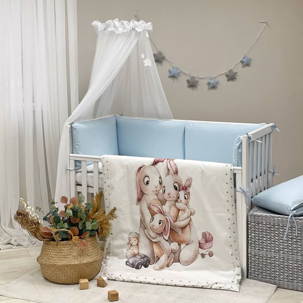 Постільні комплекти в ліжечко для новонароджених Family Blue, без балдахіна