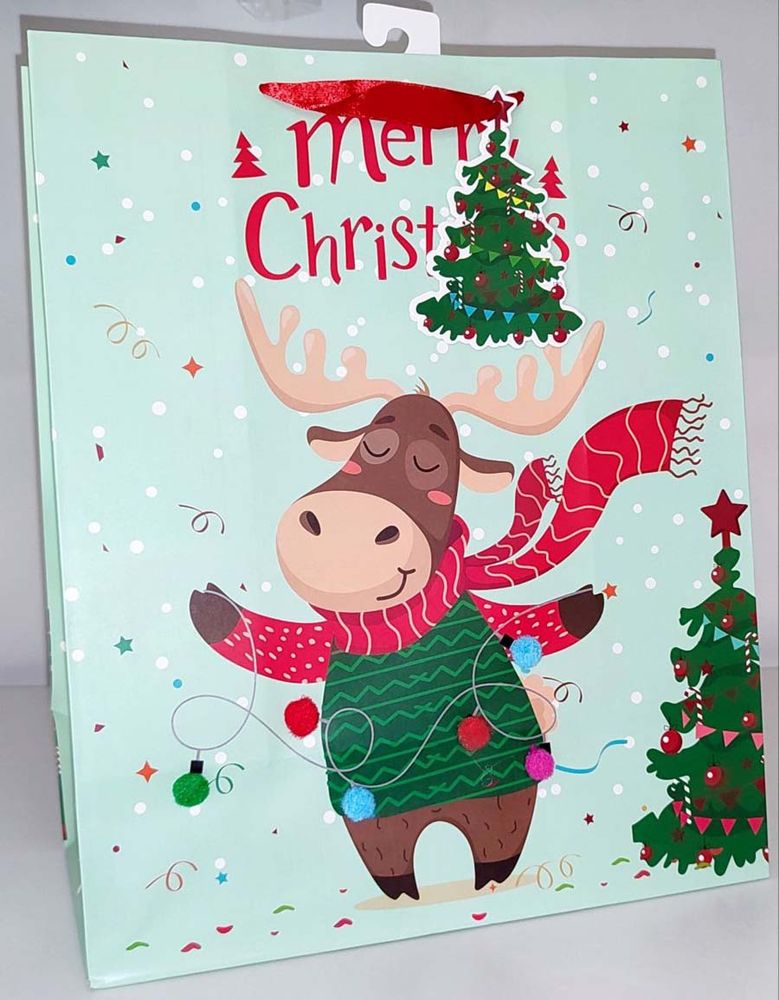 Пакет новогодний из картона Merry Christmas 34х28х13,5