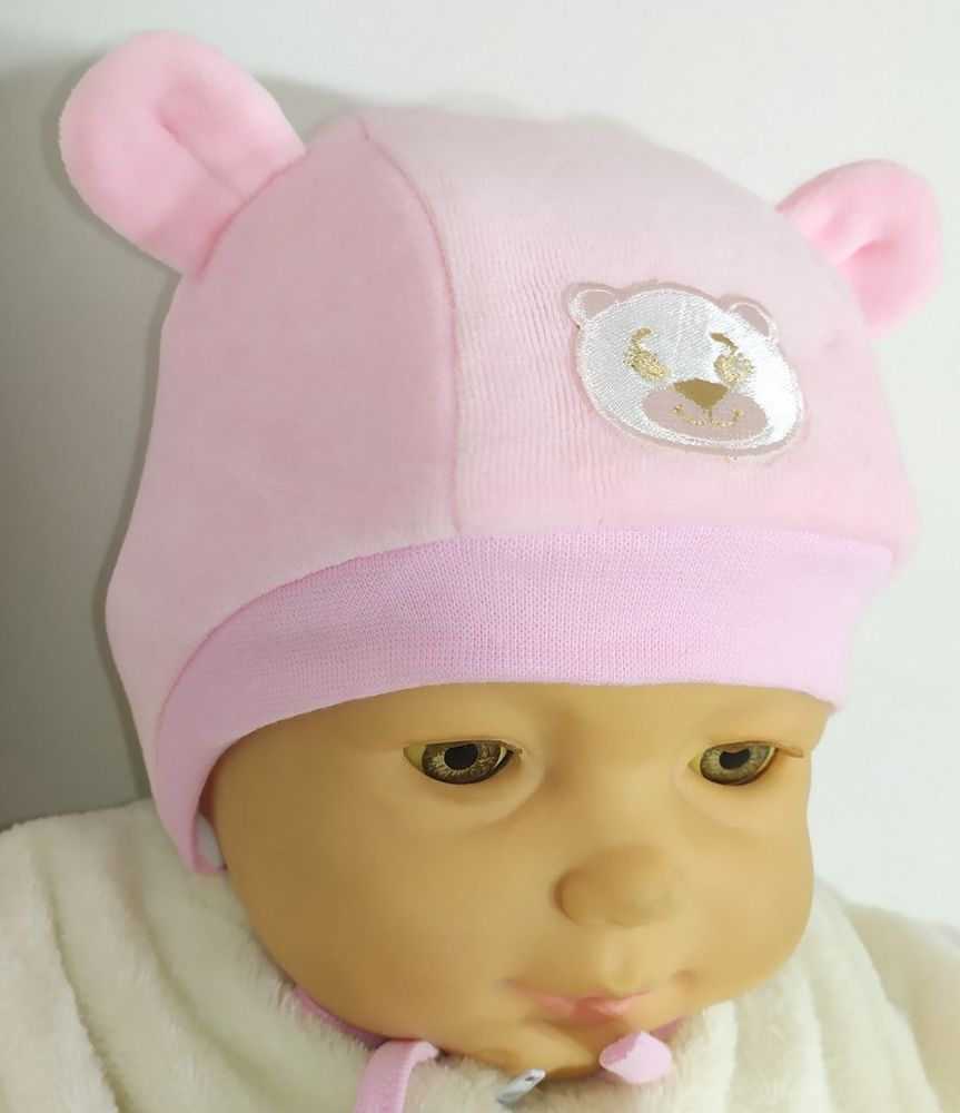 Утеплена велюрова шапочка УМКА для малюків і новонароджених рожева