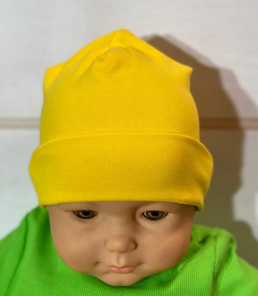 Двуслойная шапочка детская Топ желтая, обхват головы 44 см, Рибана, Шапка