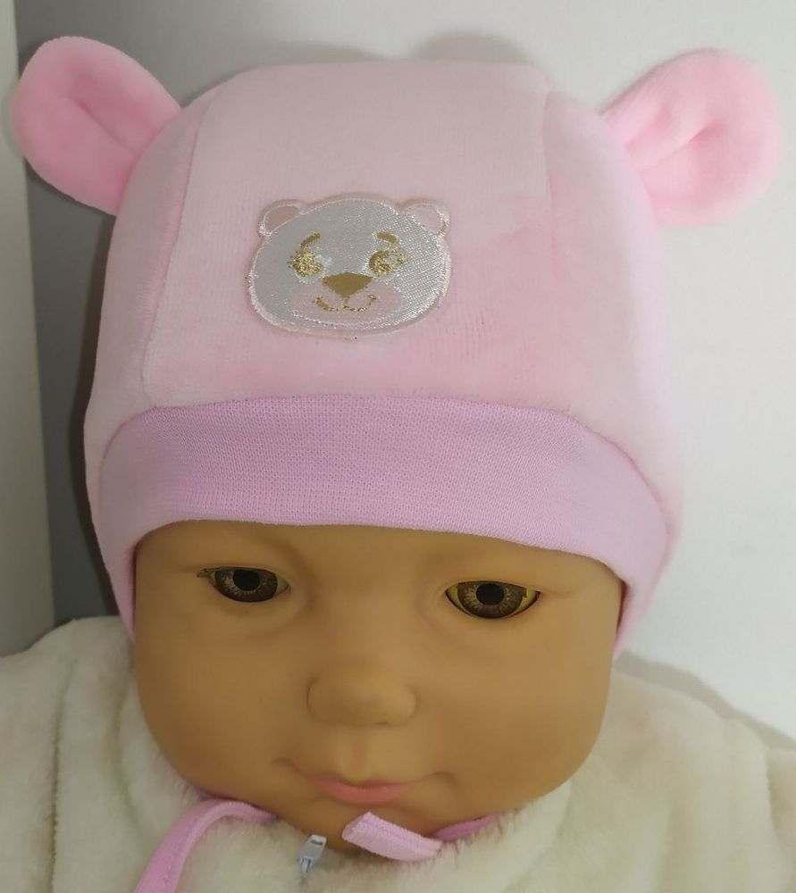 Утепленная велюровая шапочка УМКА для малышей и новорожденных  розовая