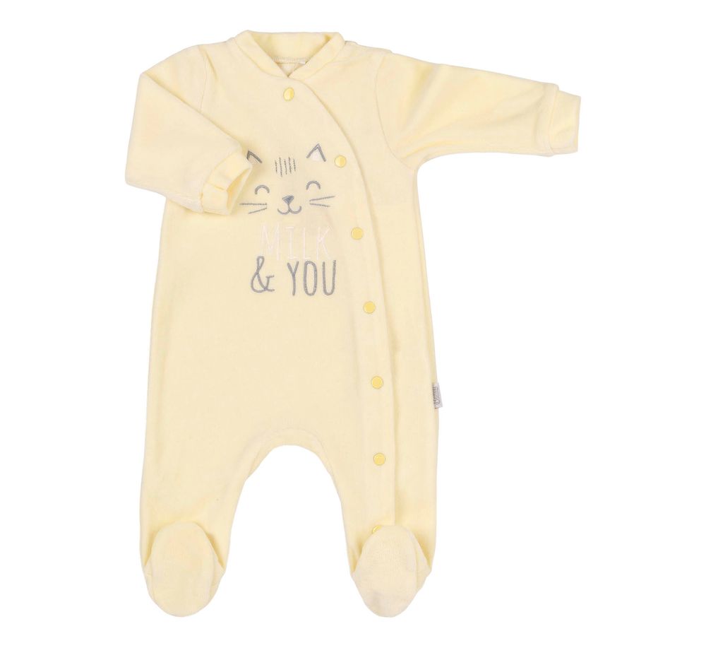 Велюровий комбінезон для новонароджених Лапочка Котик світло-жовтий
