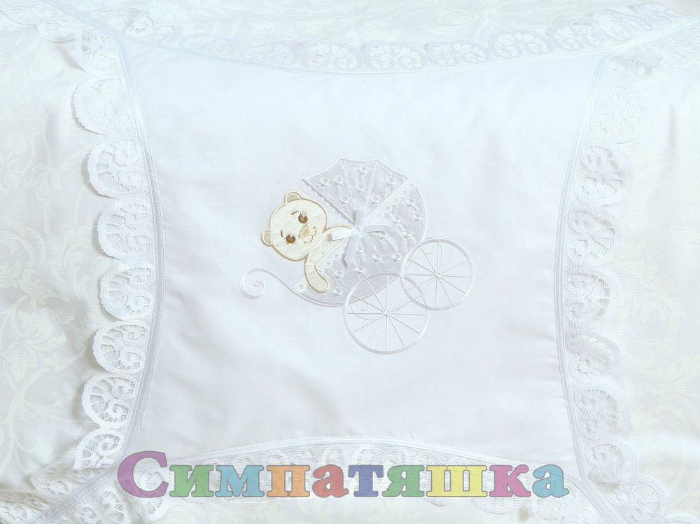 Комплект в ліжечко Ведмедик Непоседа білий візерунок, без балдахіна