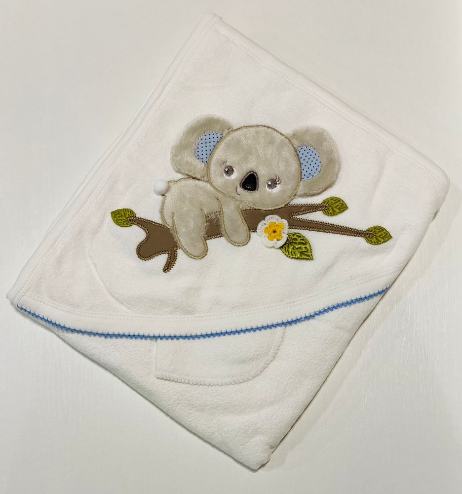 Уголок полотенце для купания Мишка бежевый, Молочный, Махра