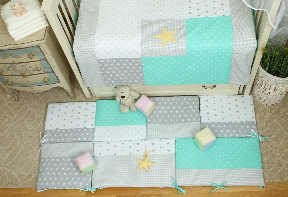 Двухсторонний комплект постельного белья для новорожденных "Звездное сияние" 6 или 7 предметов, без балдахина