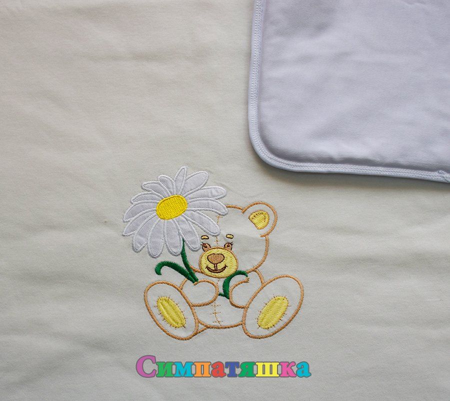 Детский плед с хлопкопоновым одеялом Мишка с цветочком
