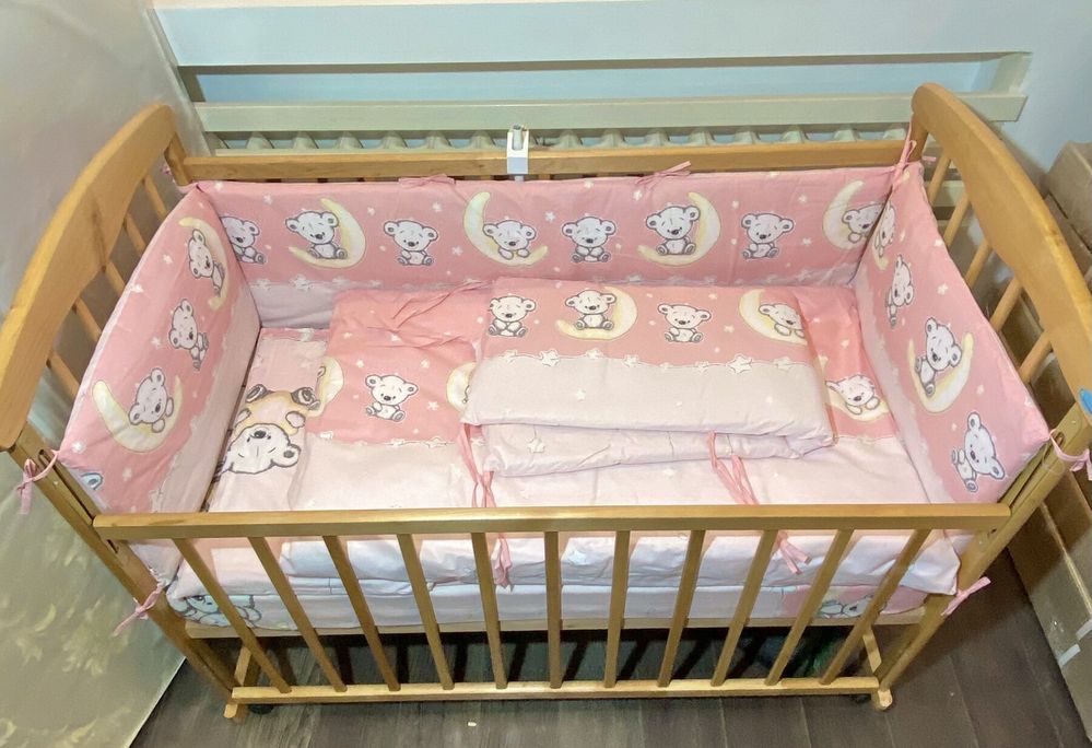 Детский постельный комплект в кроватку НЕЖНЫЙ МИШКА 6 предметов, без балдахина