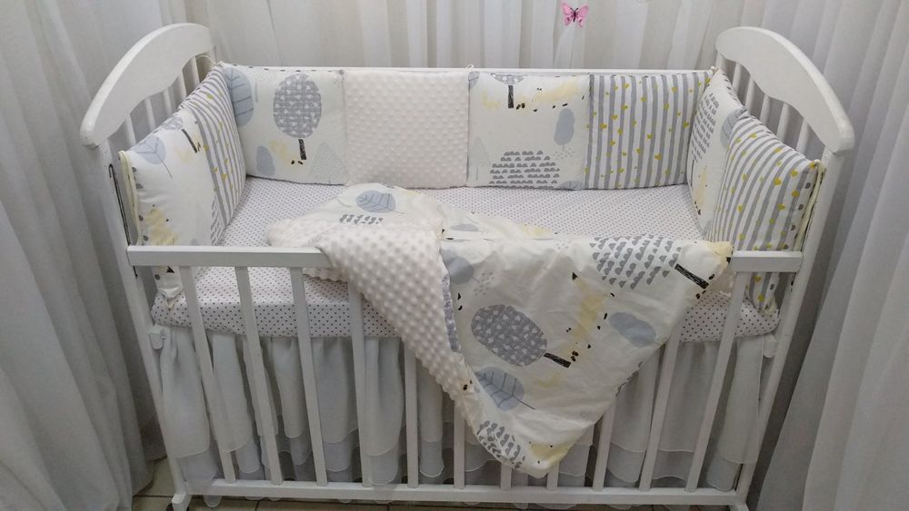 Спальний комплект в ліжечко для новонародженого Лисичка крем сатин + бязь, З пледом